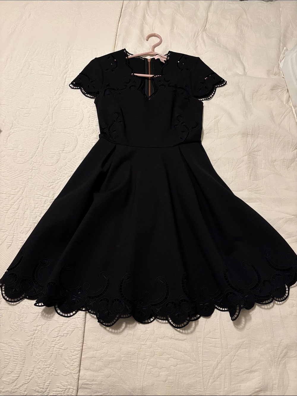 Ted Baker Black Scalloped Eyelet Fit-and-Flare Dress for Women Size 1